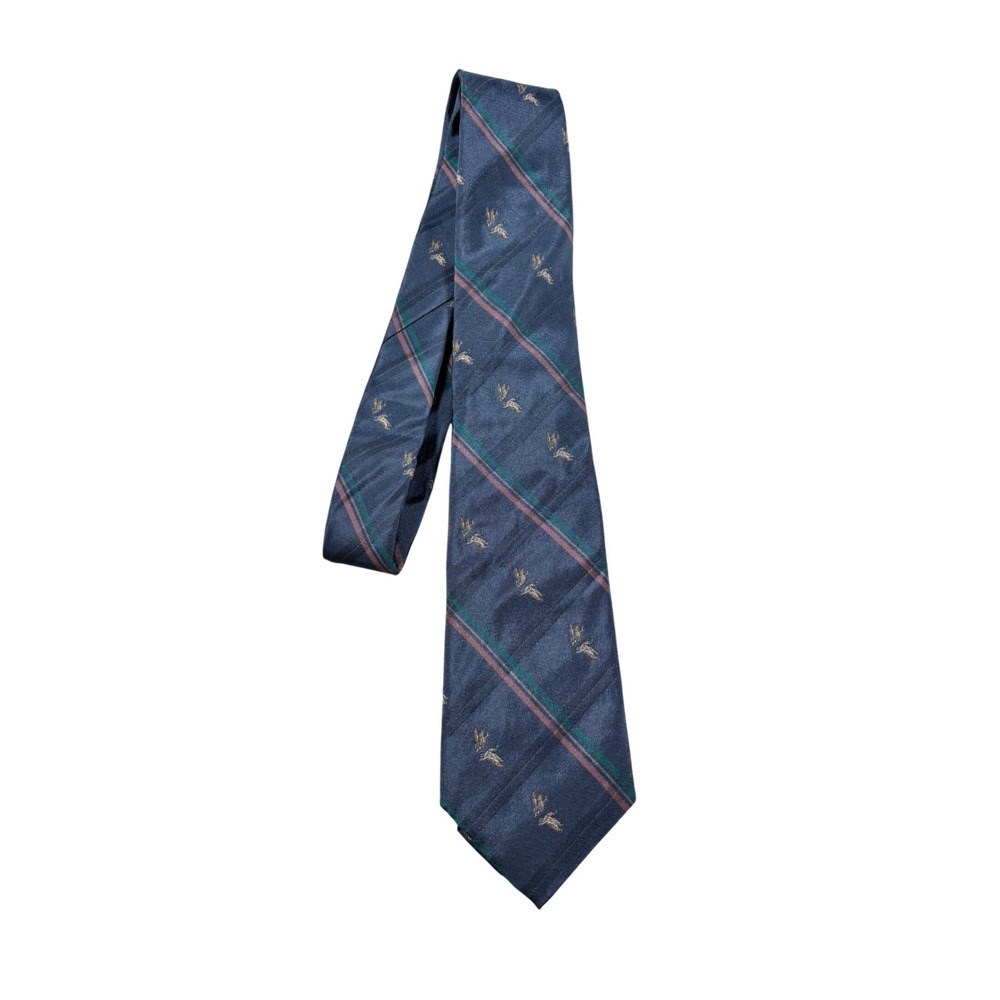 Mallard Duck Hunting Custom Design Mens Silk Tie Navy Blue Striped Handmade US
